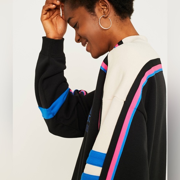 UO Adidas Originals Retro Mock Neck Colorblock Moto Racer Pullover Sweatshirt - Picture 4 of 16